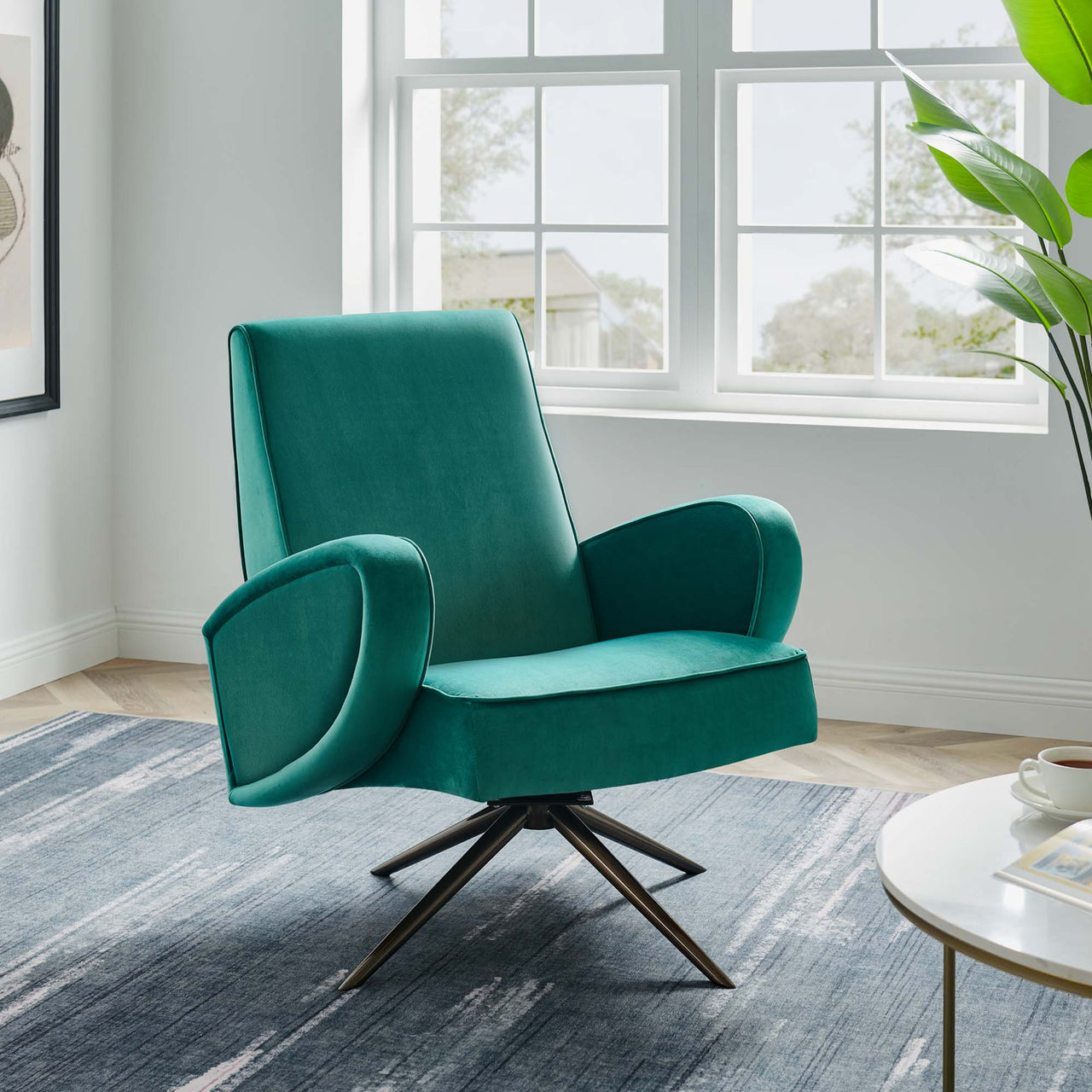 Rovelyth Upholstered Velvet Swivel Chair, Teal