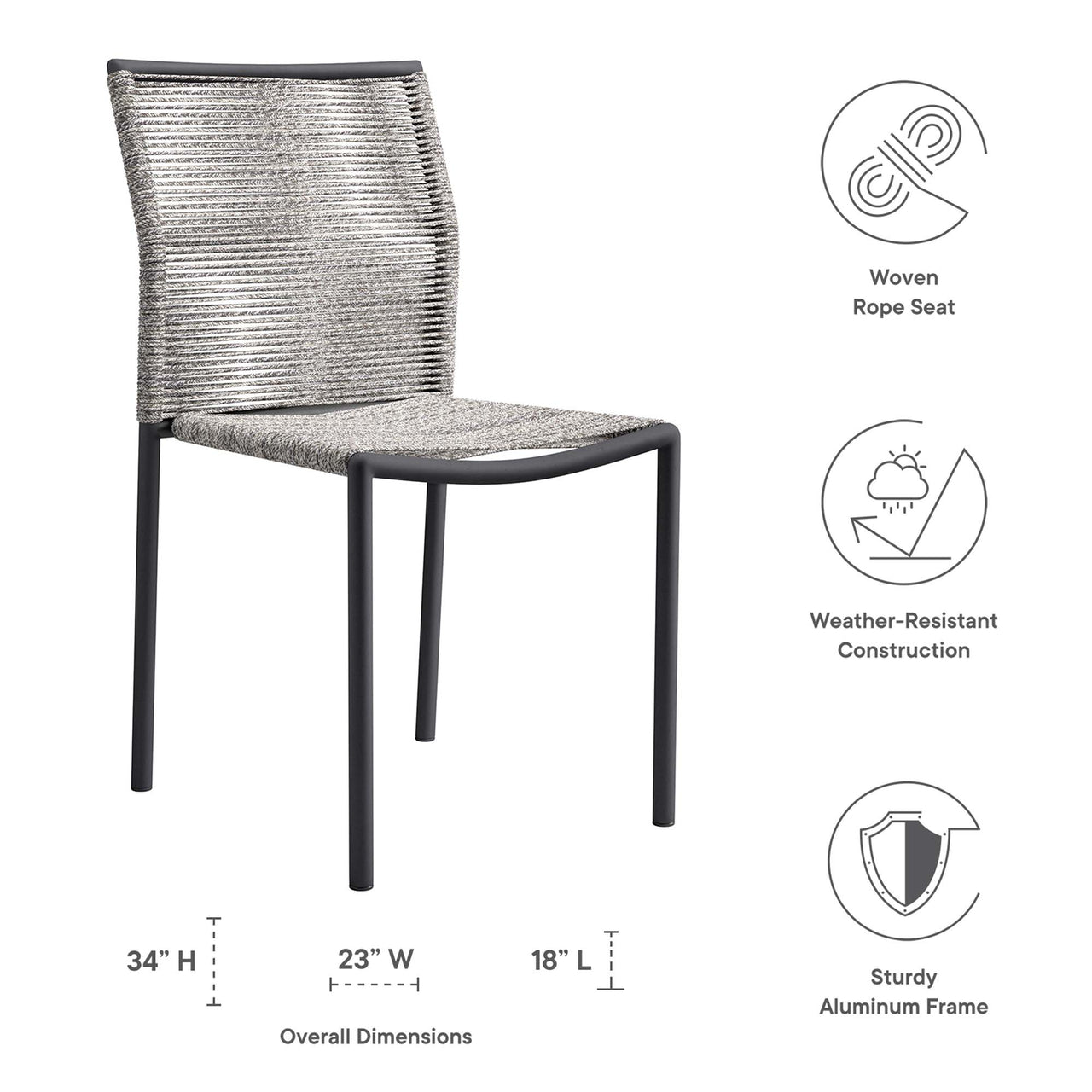 Elyrae Alfresco Dining Chair Set of 2, Light Gray
