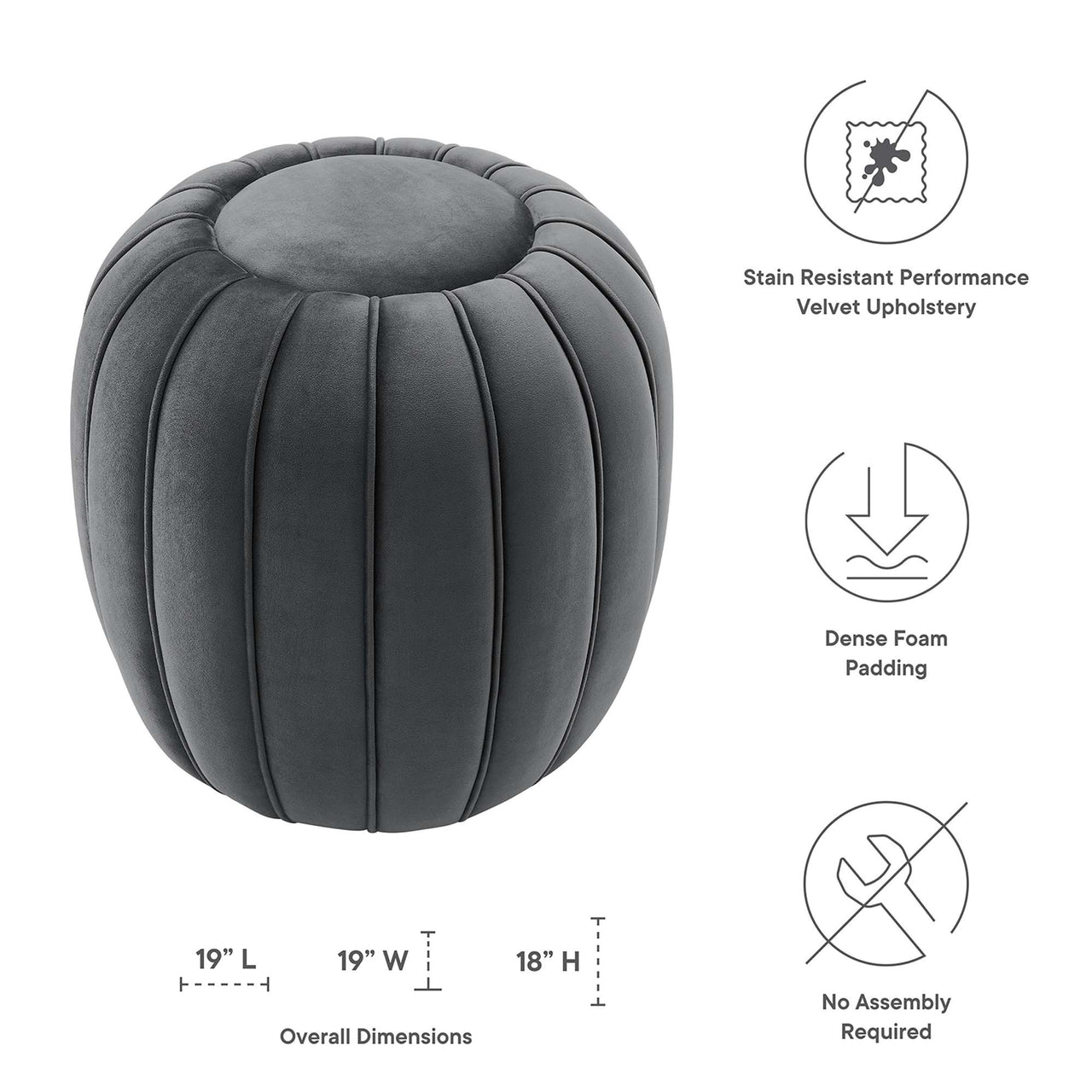 Serenta Velvet Ottoman, Gray