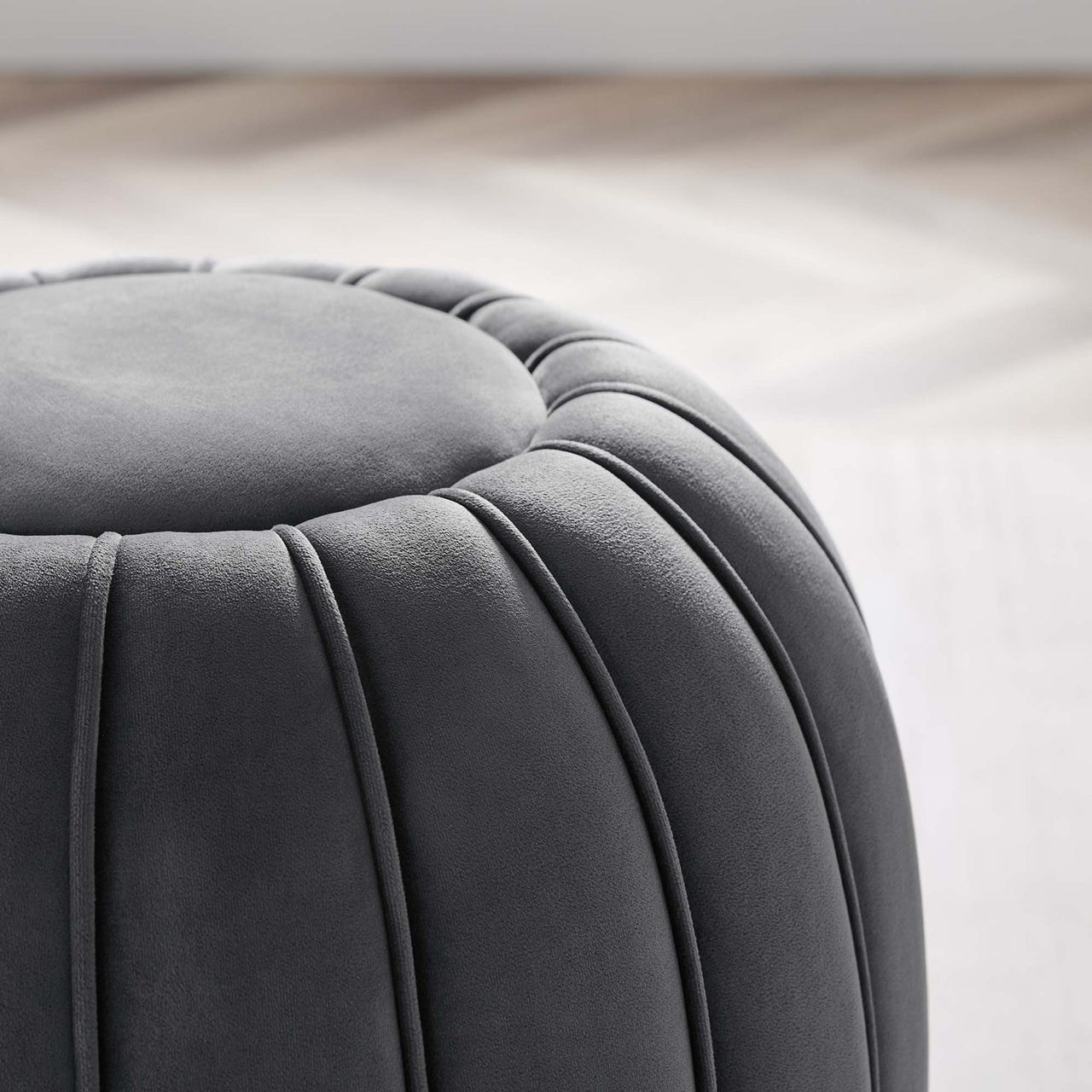 Serenta Velvet Ottoman, Gray