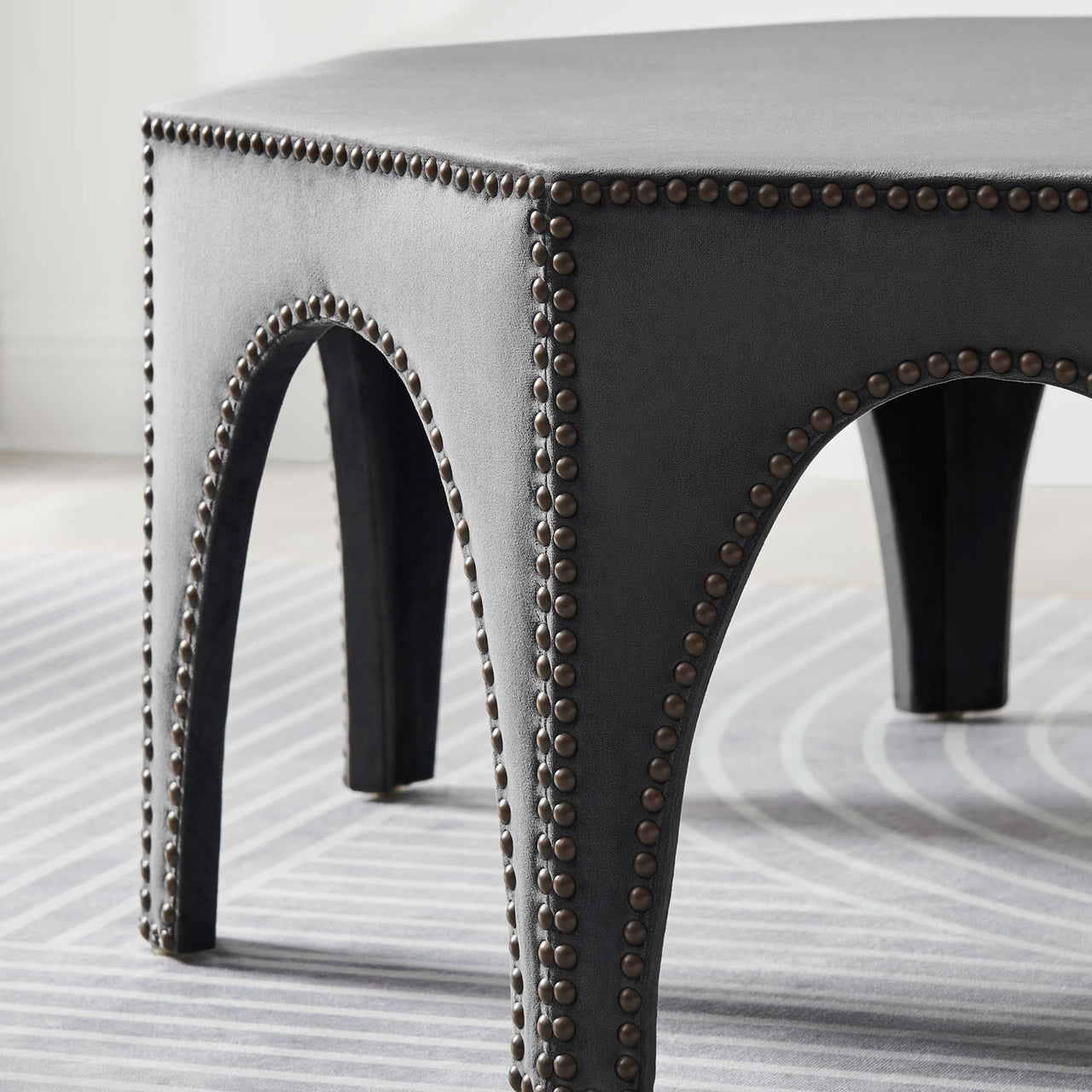 Arcadia Upholstered Velvet Ottoman, Gray