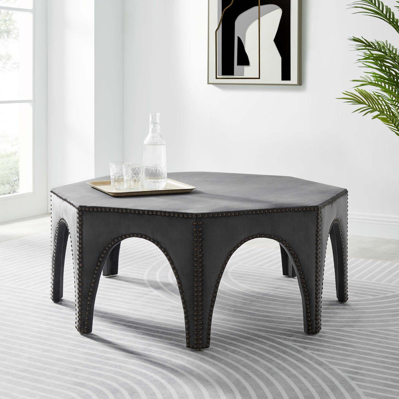 Arcadia Upholstered Velvet Ottoman, Gray