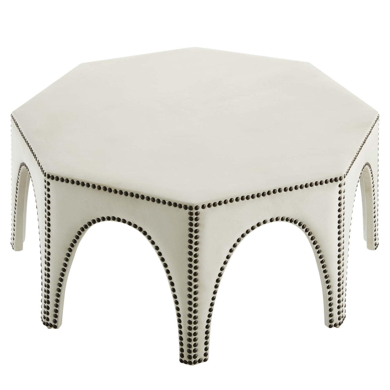 Arcadia Upholstered Velvet Ottoman, Ivory