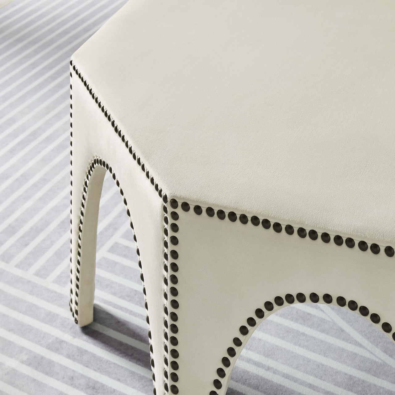 Arcadia Upholstered Velvet Ottoman, Ivory