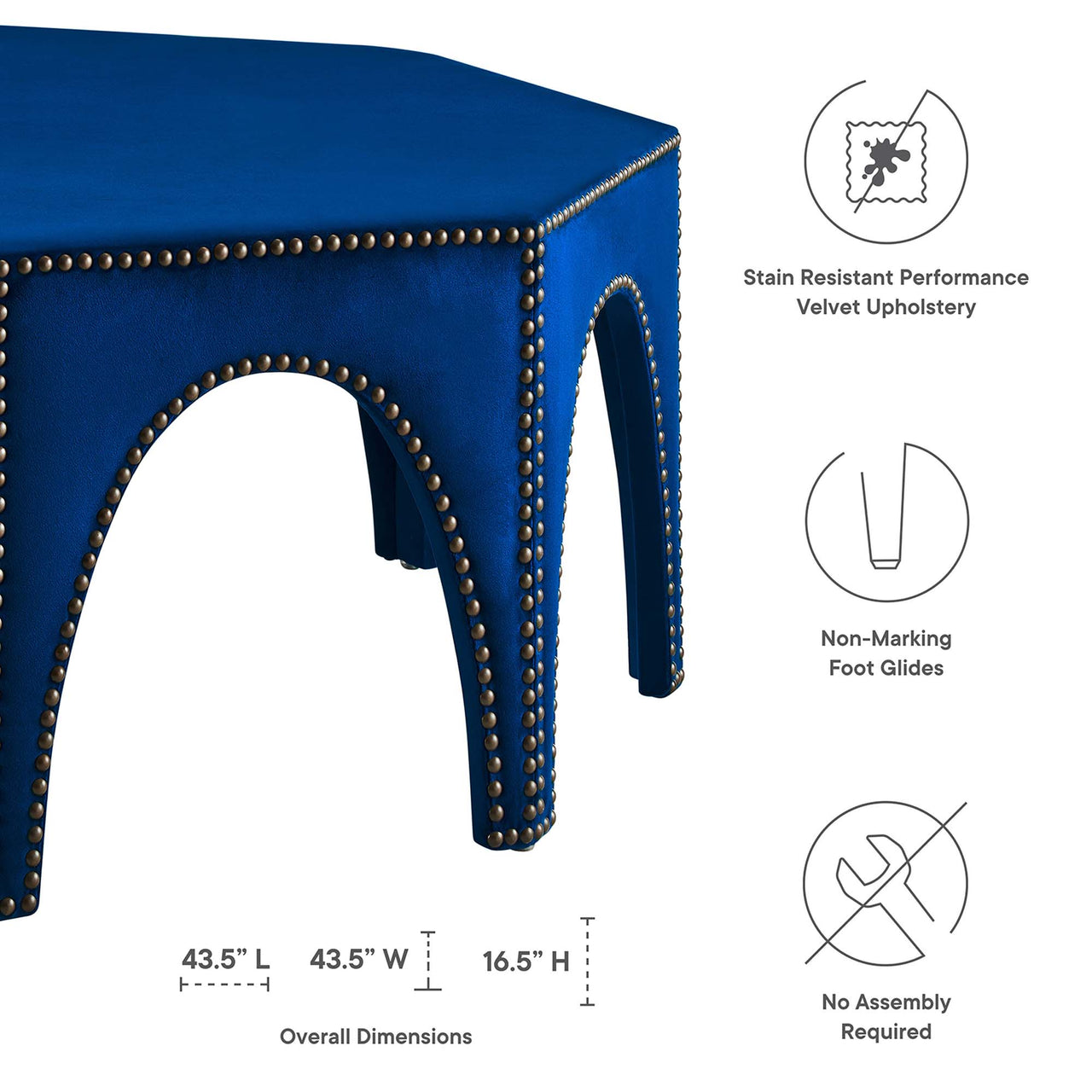 Arcadia Upholstered Velvet Ottoman, Navy