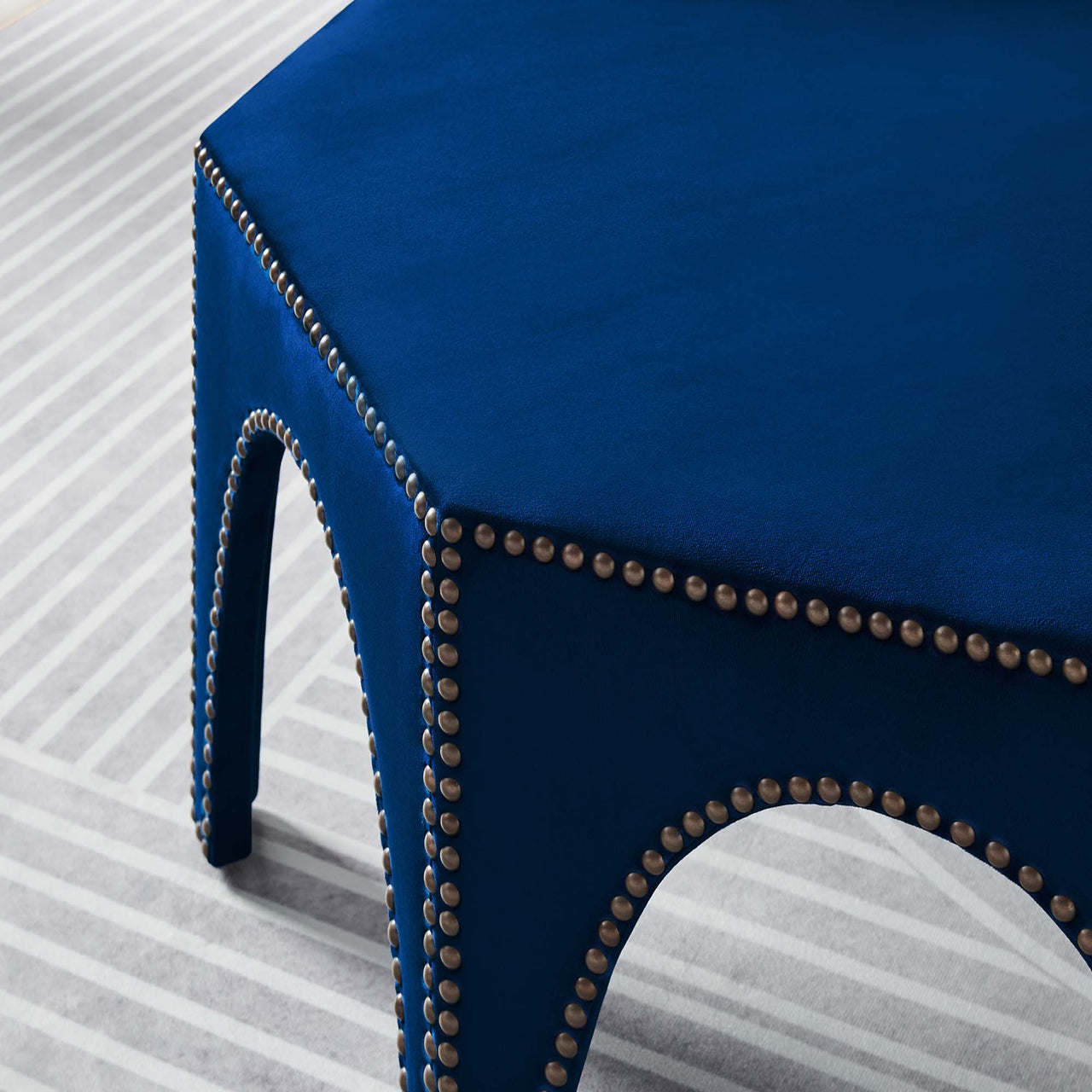 Arcadia Upholstered Velvet Ottoman, Navy