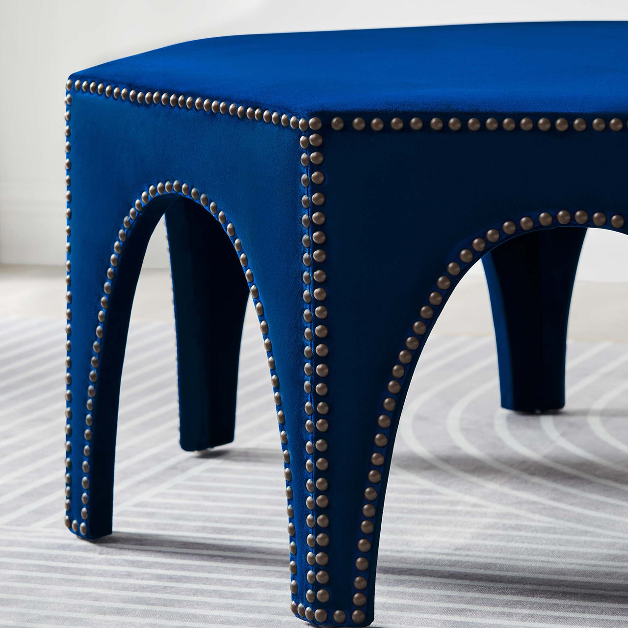 Arcadia Upholstered Velvet Ottoman, Navy
