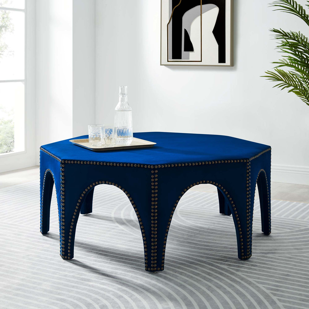 Arcadia Upholstered Velvet Ottoman, Navy