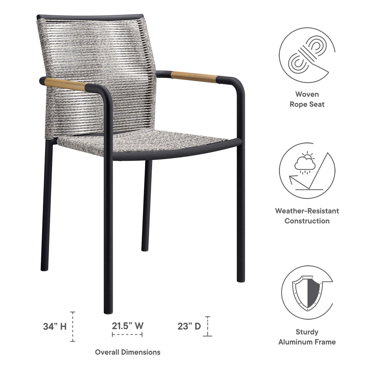 Elyrae Alfresco Dining Armchair Set of 2, Light Gray