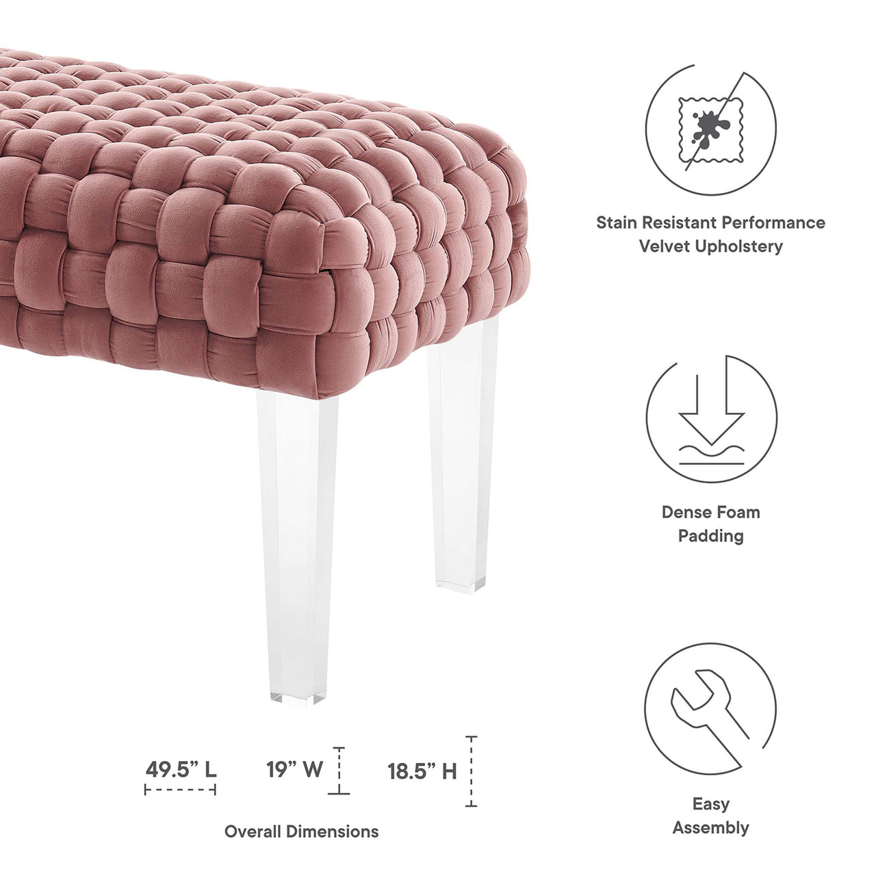 Prologue Woven Performance Velvet Ottoman, Dusty Rose