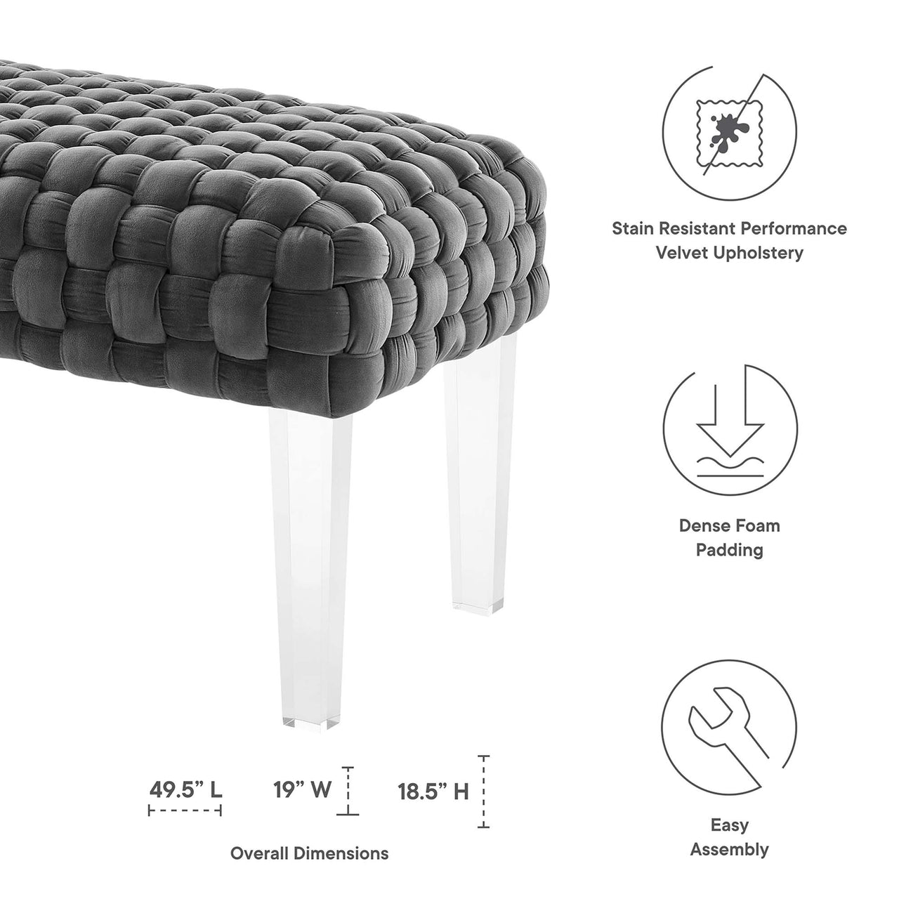Pome Velvet Ottoman, Gray