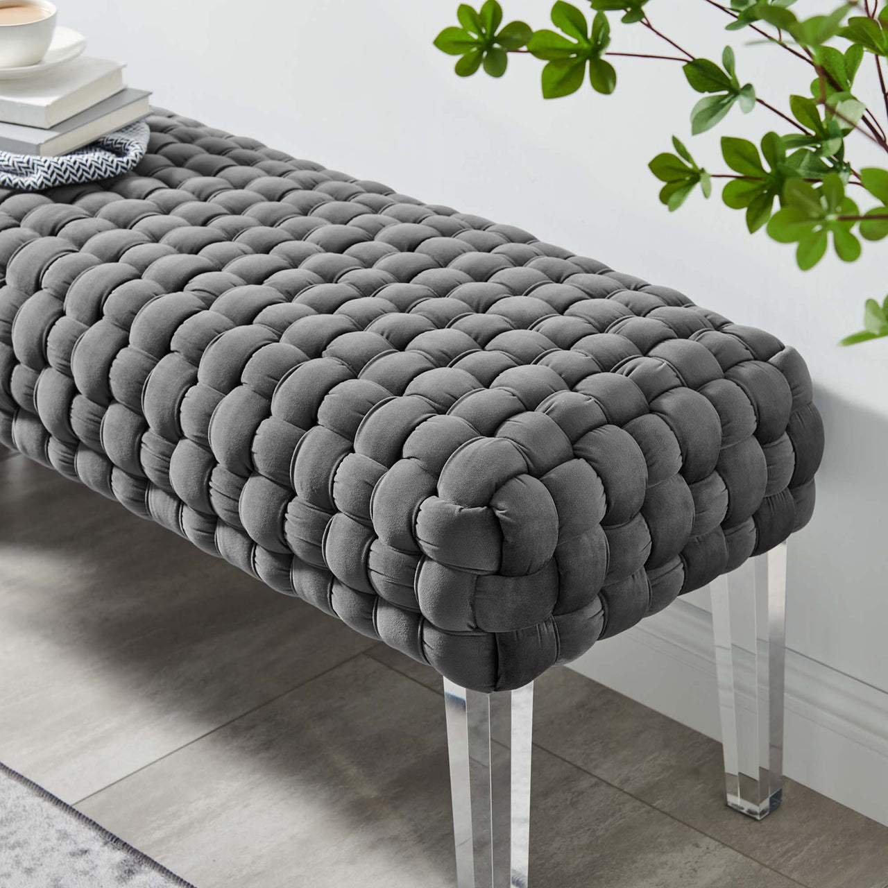 Pome Velvet Ottoman, Gray