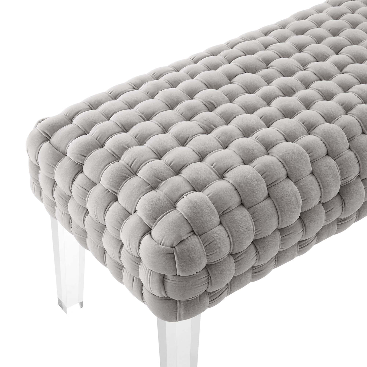 Pome Velvet Ottoman, Light Gray