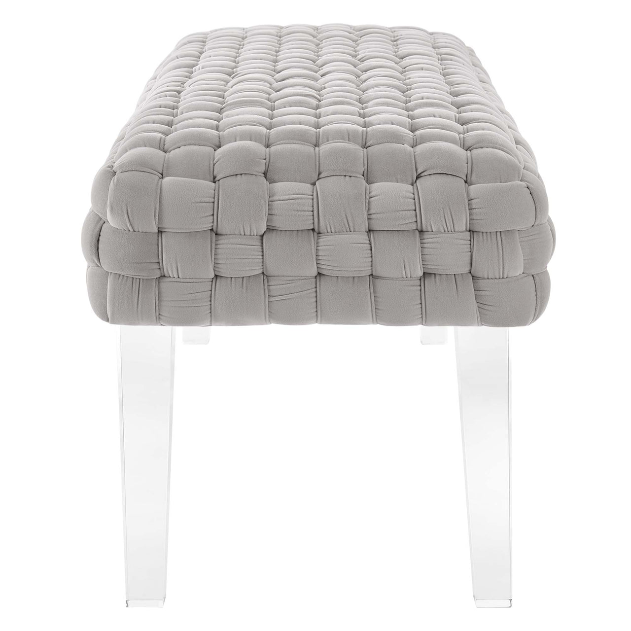 Pome Velvet Ottoman, Light Gray
