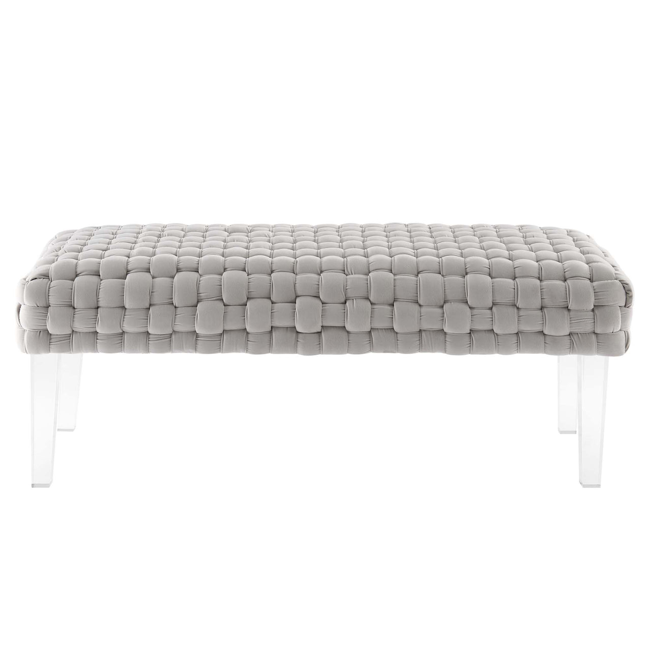 Pome Velvet Ottoman, Light Gray