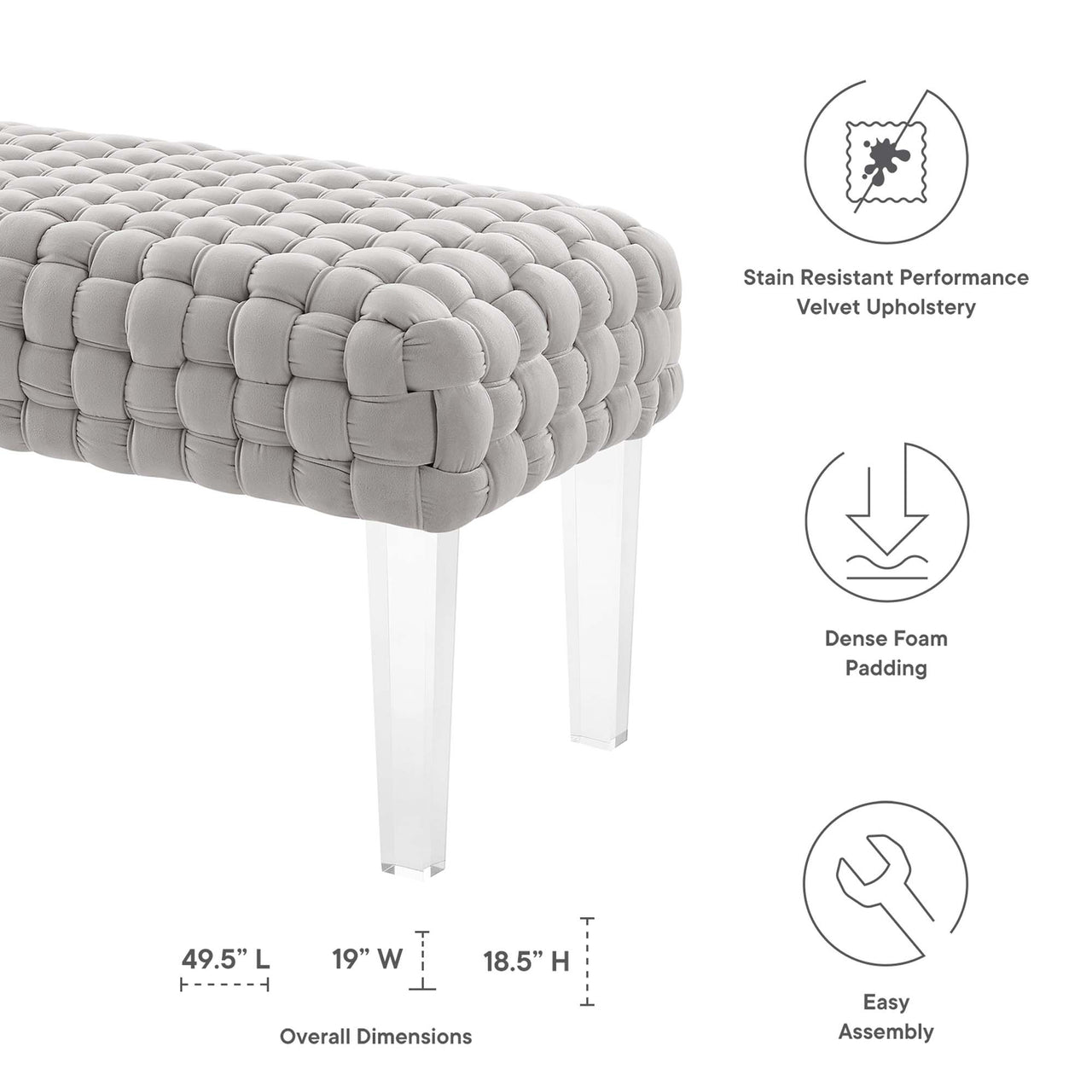 Pome Velvet Ottoman, Light Gray