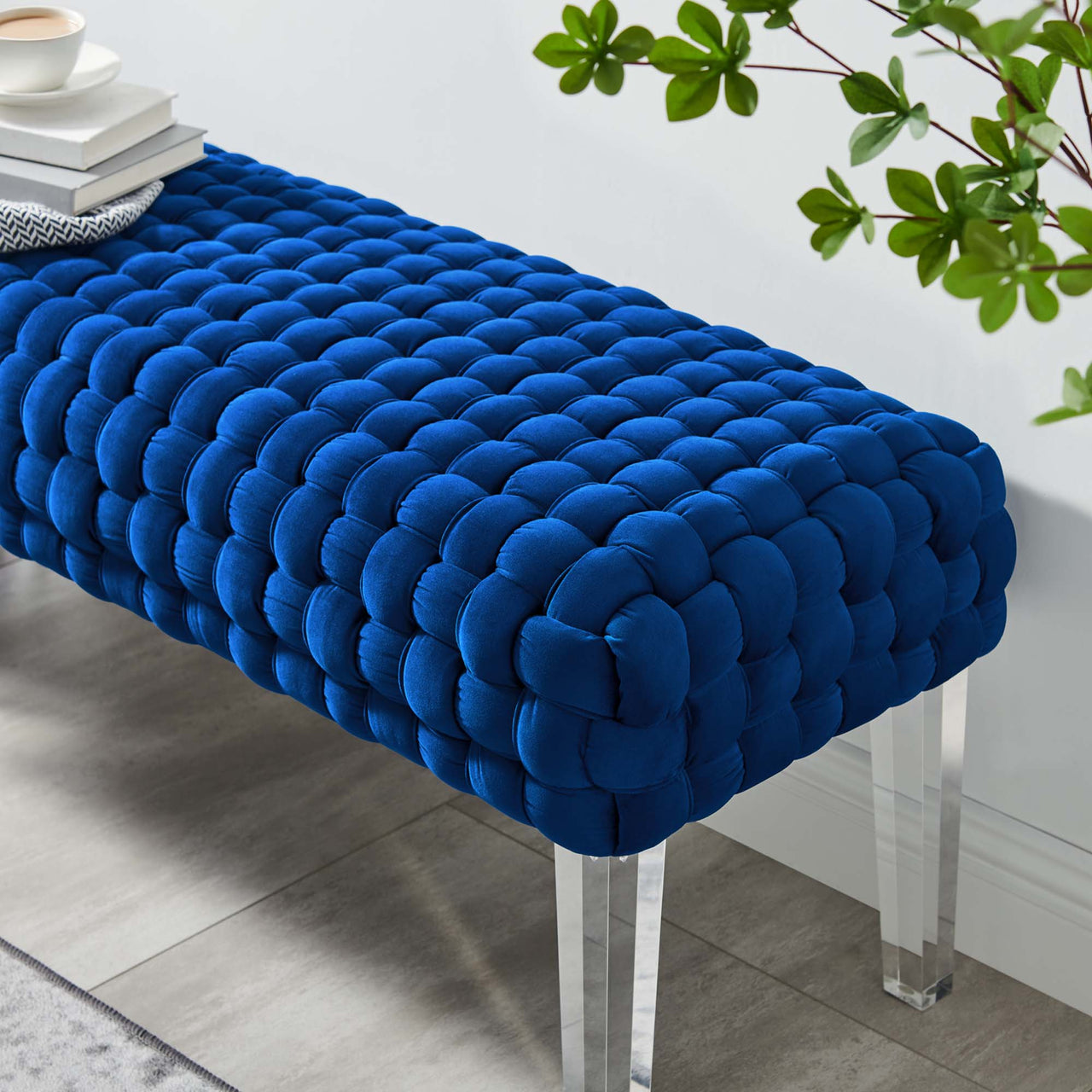 Pome Velvet Ottoman, Navy