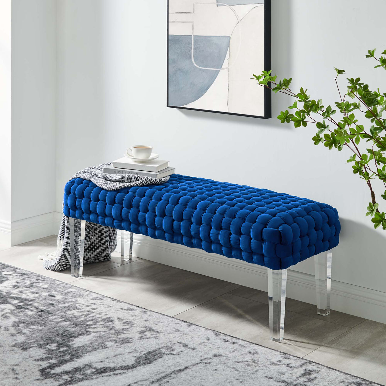Pome Velvet Ottoman, Navy