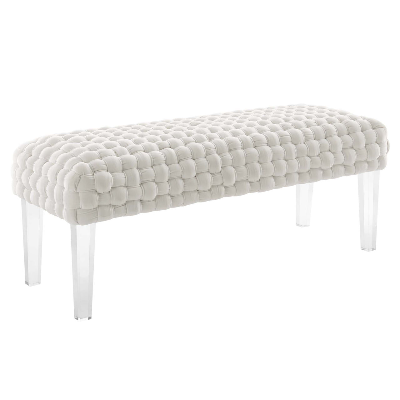 Pome Velvet Ottoman, White