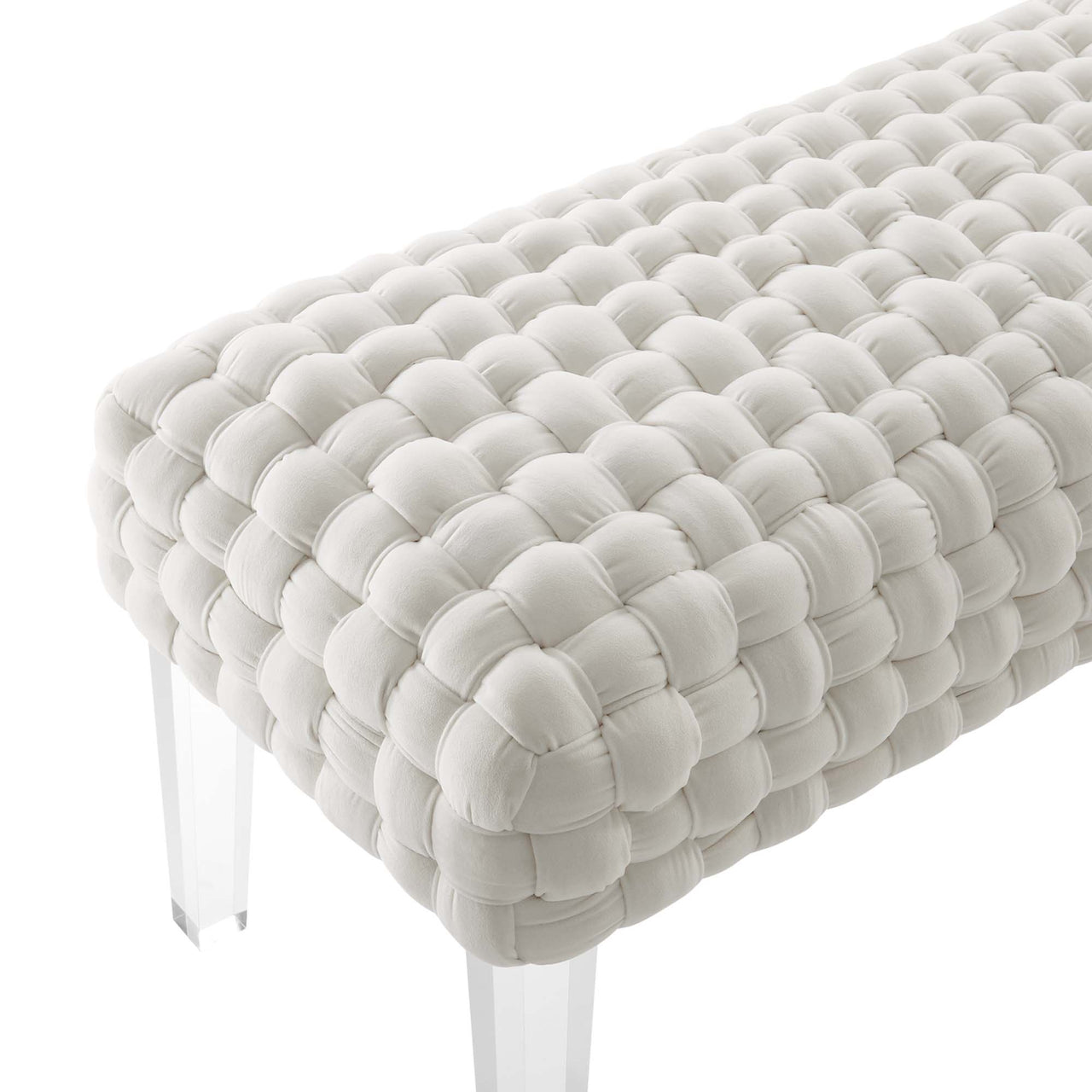 Pome Velvet Ottoman, White
