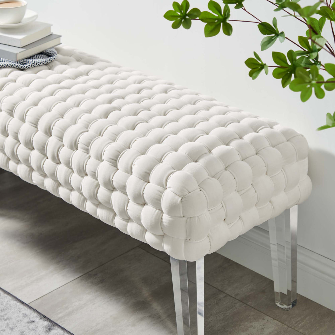 Pome Velvet Ottoman, White