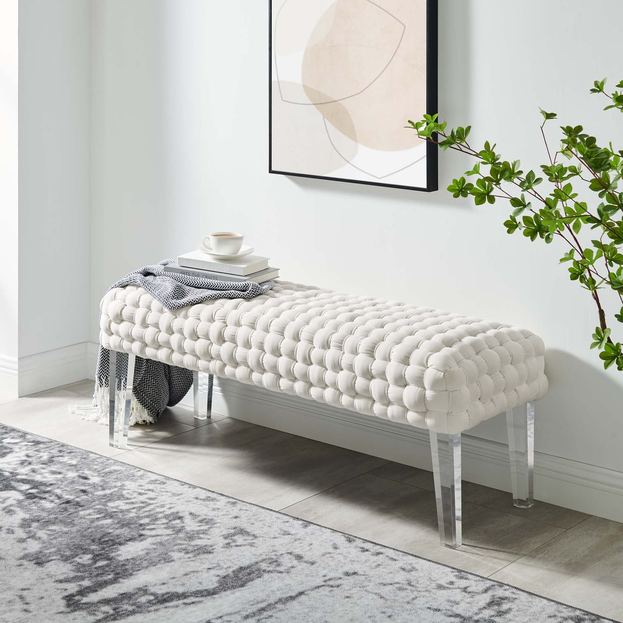 Pome Velvet Ottoman, White