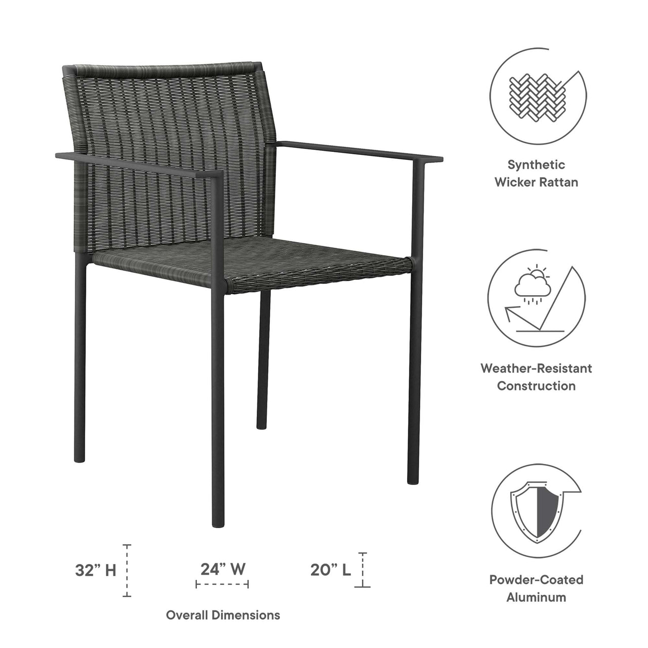 Lumisse Alfresco Dining Chair Set of 2, Charcoal