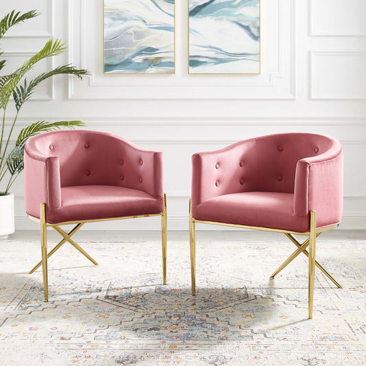 Civetta Upholstered Velvet Armchair Set of 2, Dusty Rose