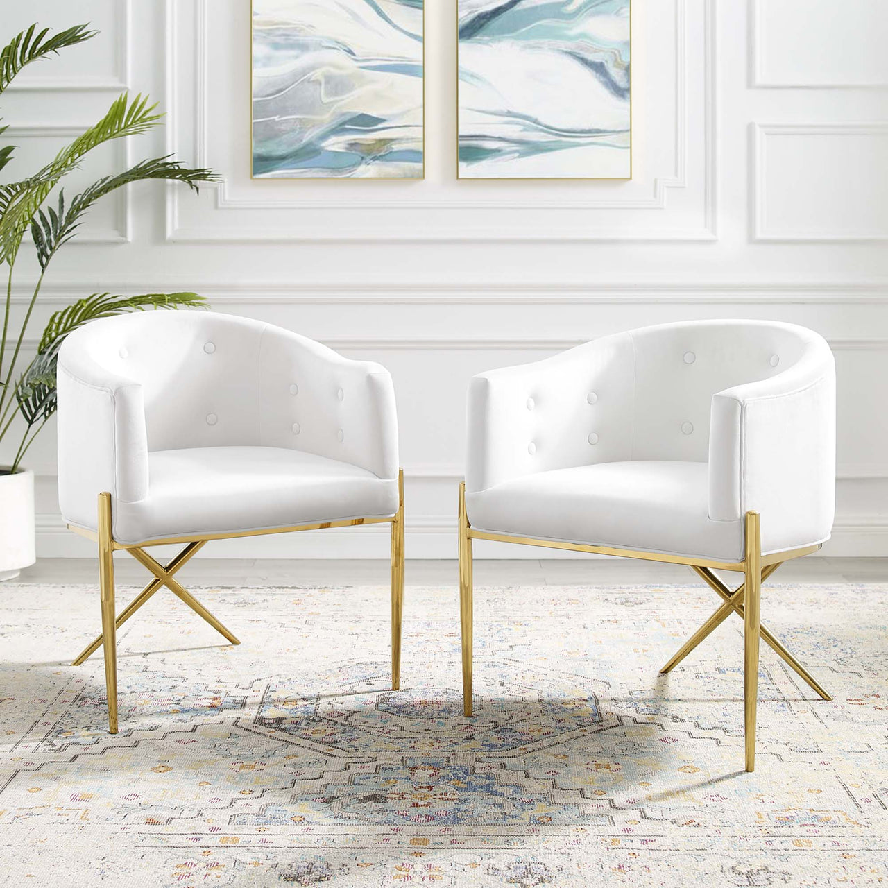 Civetta Upholstered Velvet Armchair Set of 2, White