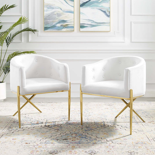 Civetta Upholstered Velvet Armchair Set of 2, White