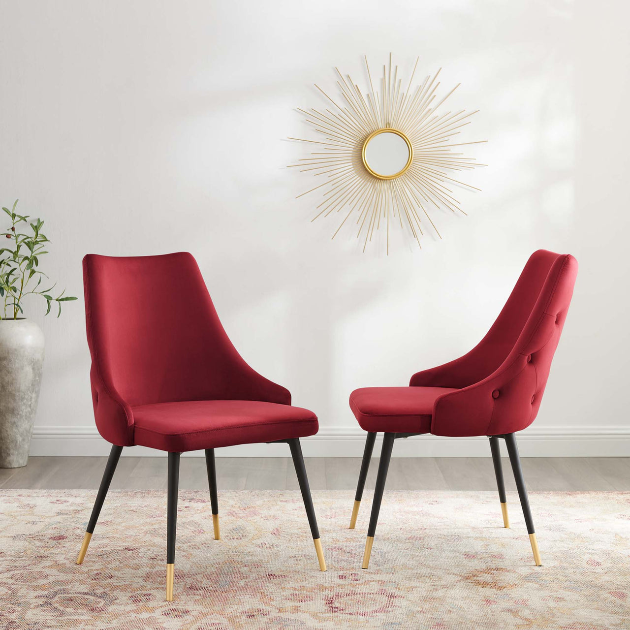Avira Velvet Dining Chair Set of 2, Maroon