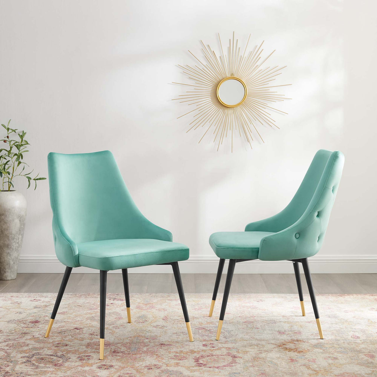 Avira Velvet Dining Chair Set of 2, Mint