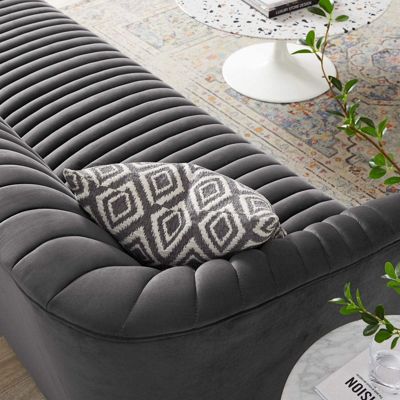 Virelle Velvet Sofa, Charcoal