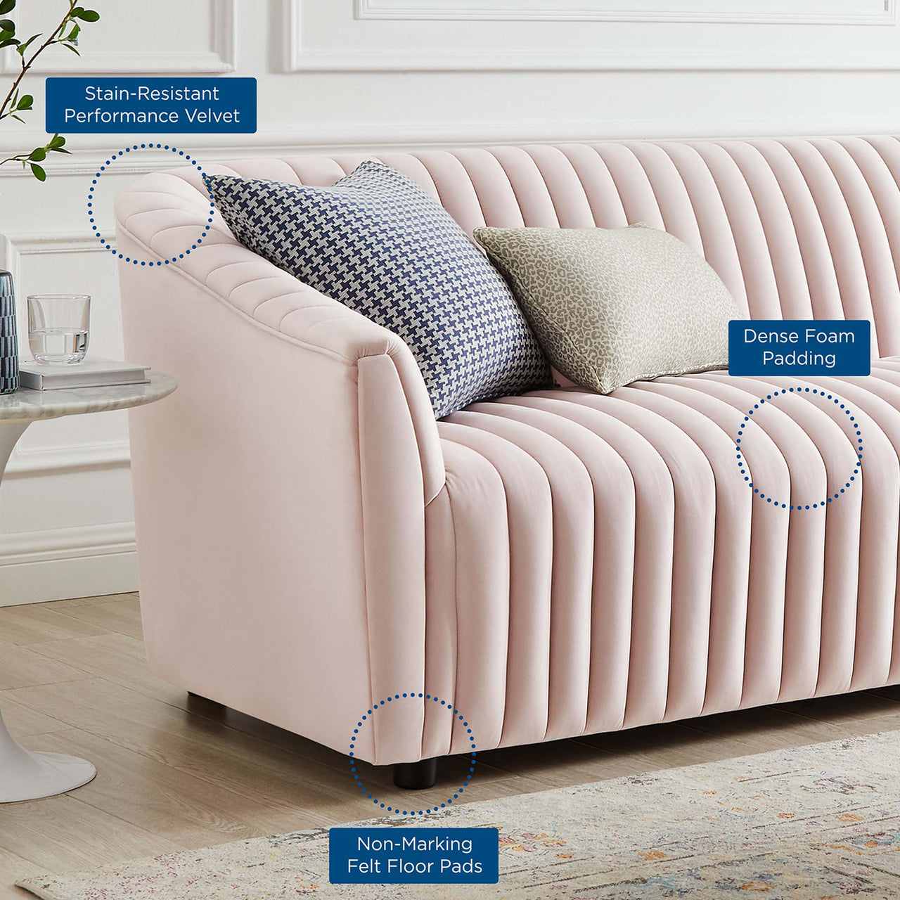 Virelle Velvet Sofa, Pink