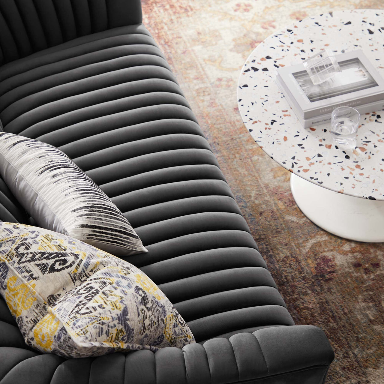 Virelle Velvet Loveseat, Charcoal