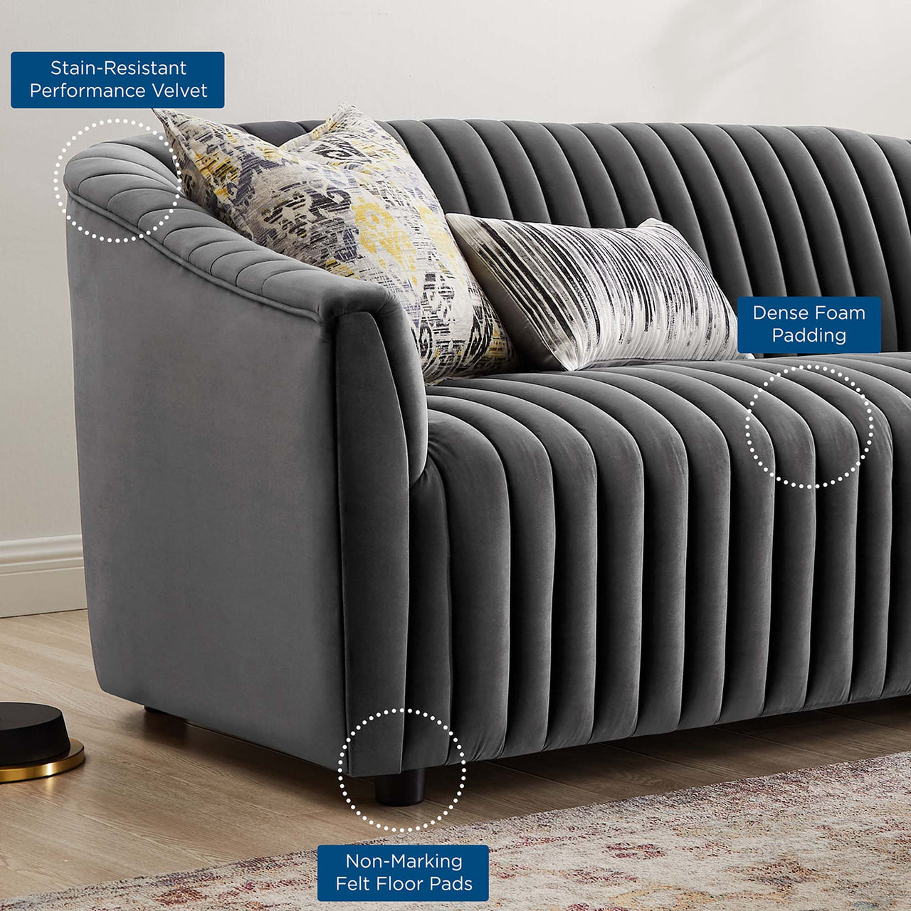 Virelle Velvet Loveseat, Charcoal