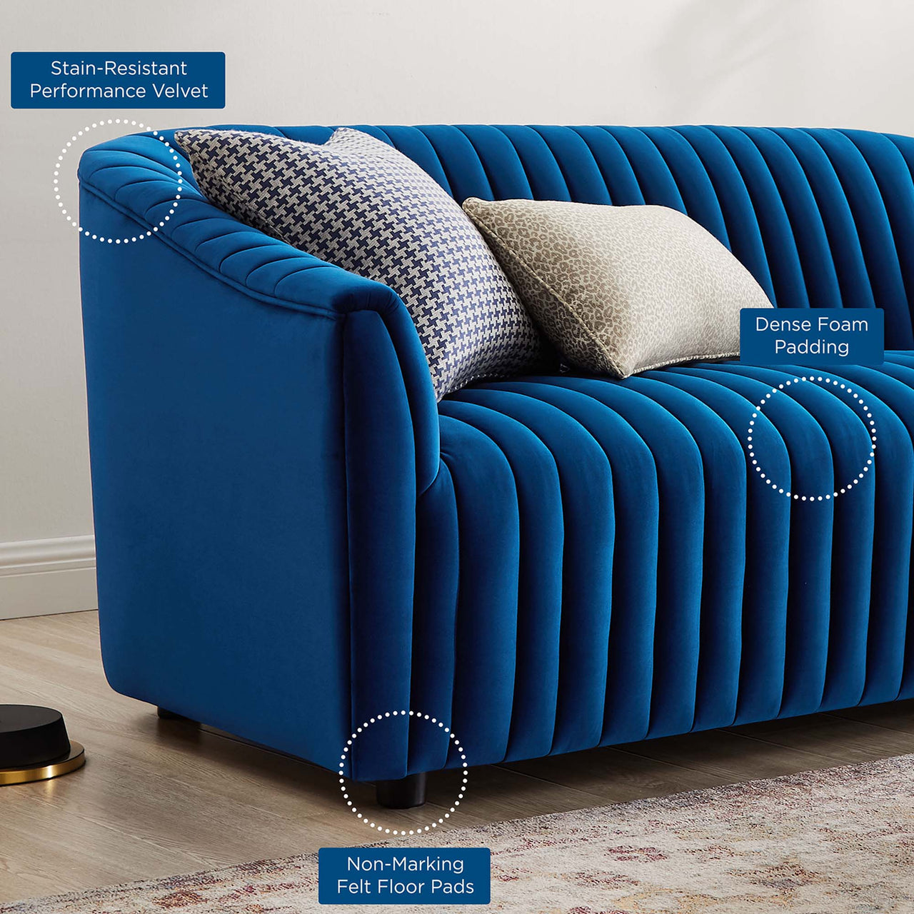Virelle Velvet Loveseat, Navy