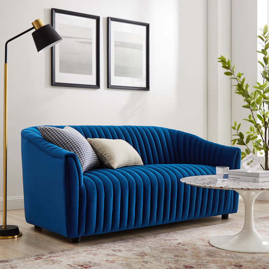 Virelle Velvet Loveseat, Navy