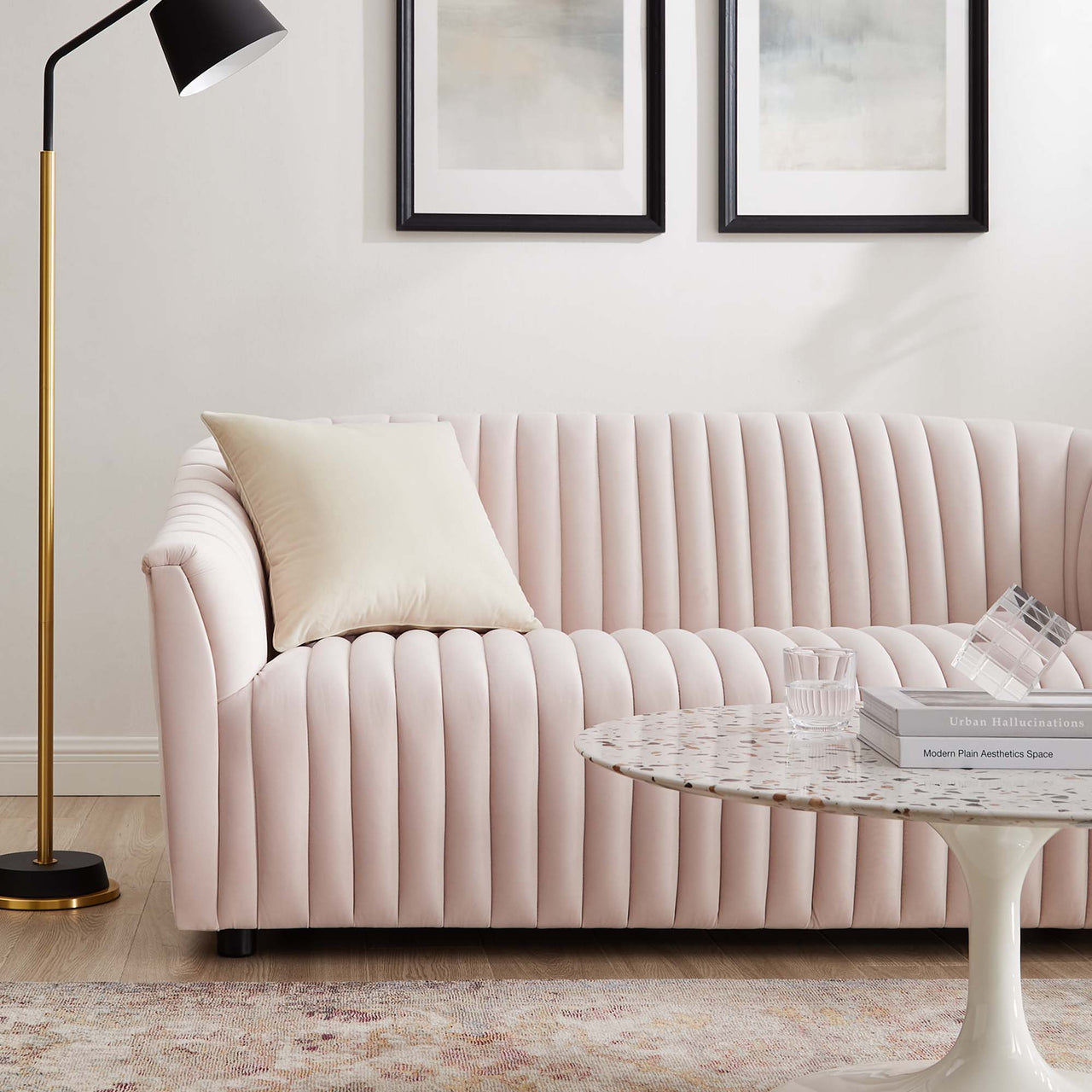 Virelle Velvet Loveseat, Pink