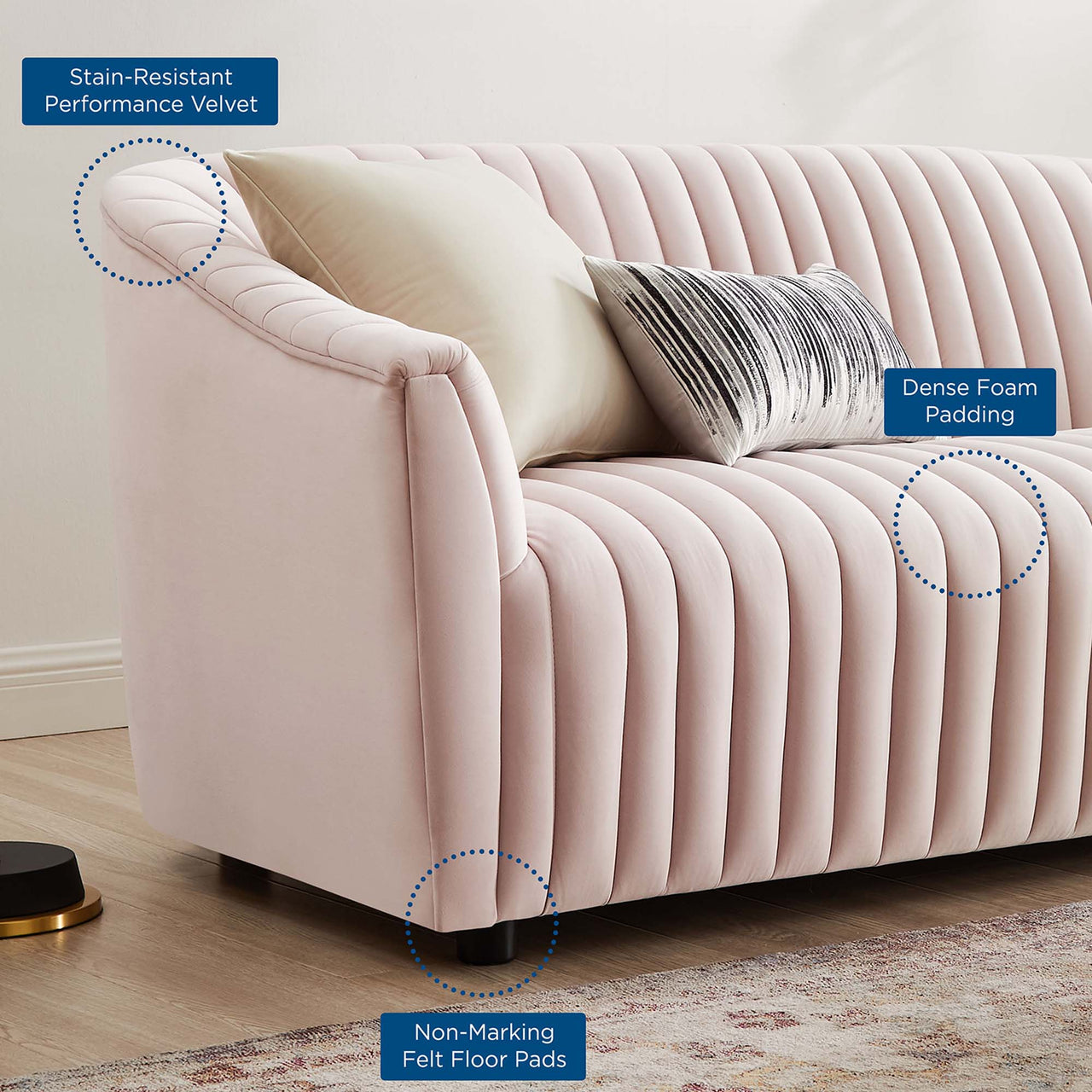 Virelle Velvet Loveseat, Pink