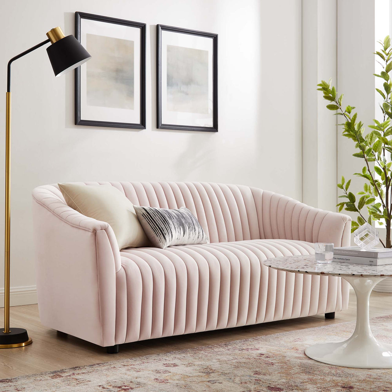 Virelle Velvet Loveseat, Pink