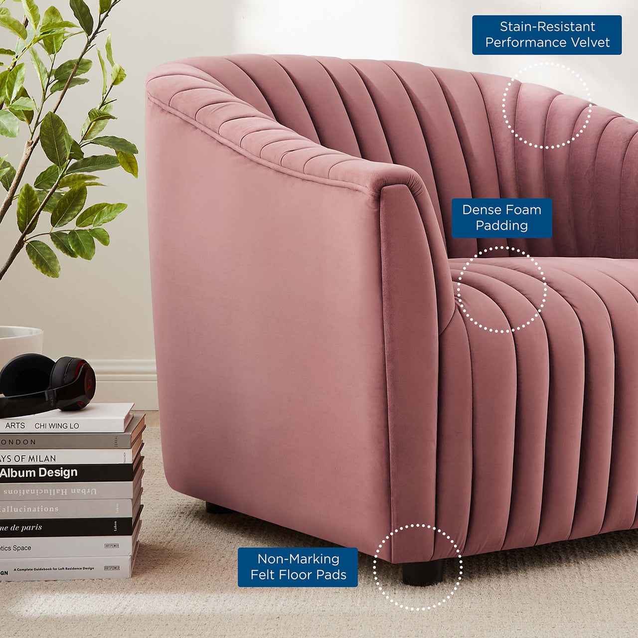Virelle Velvet Armchair, Dusty Rose