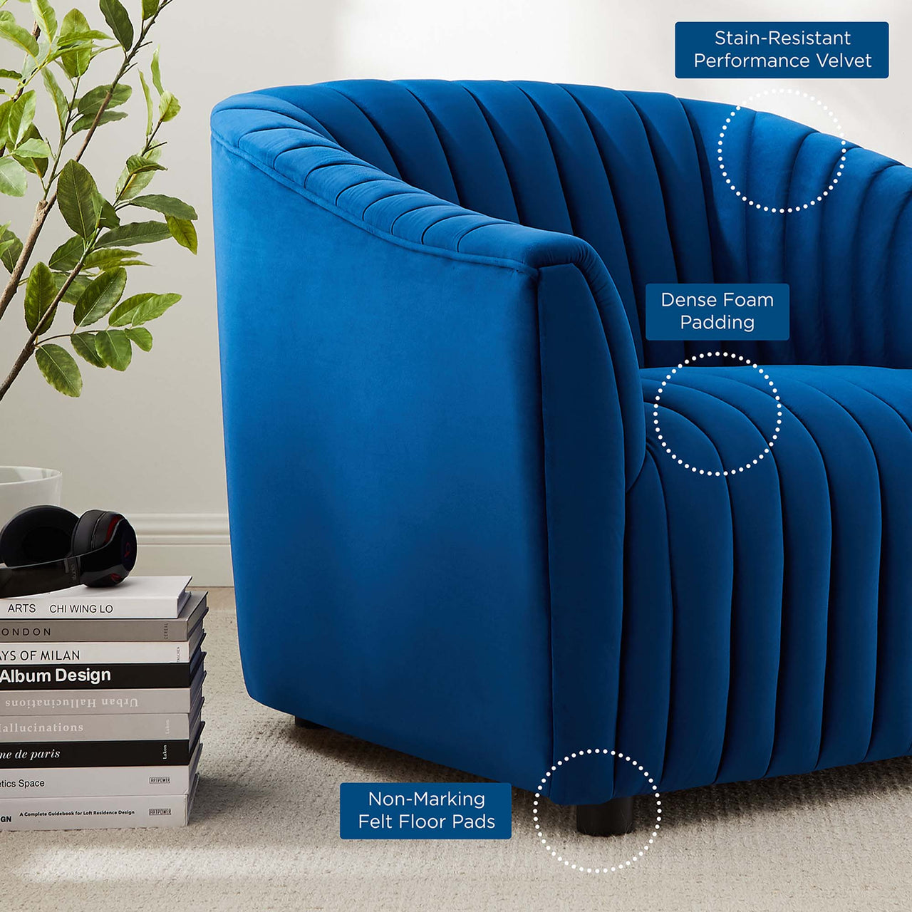 Virelle Velvet Armchair, Navy