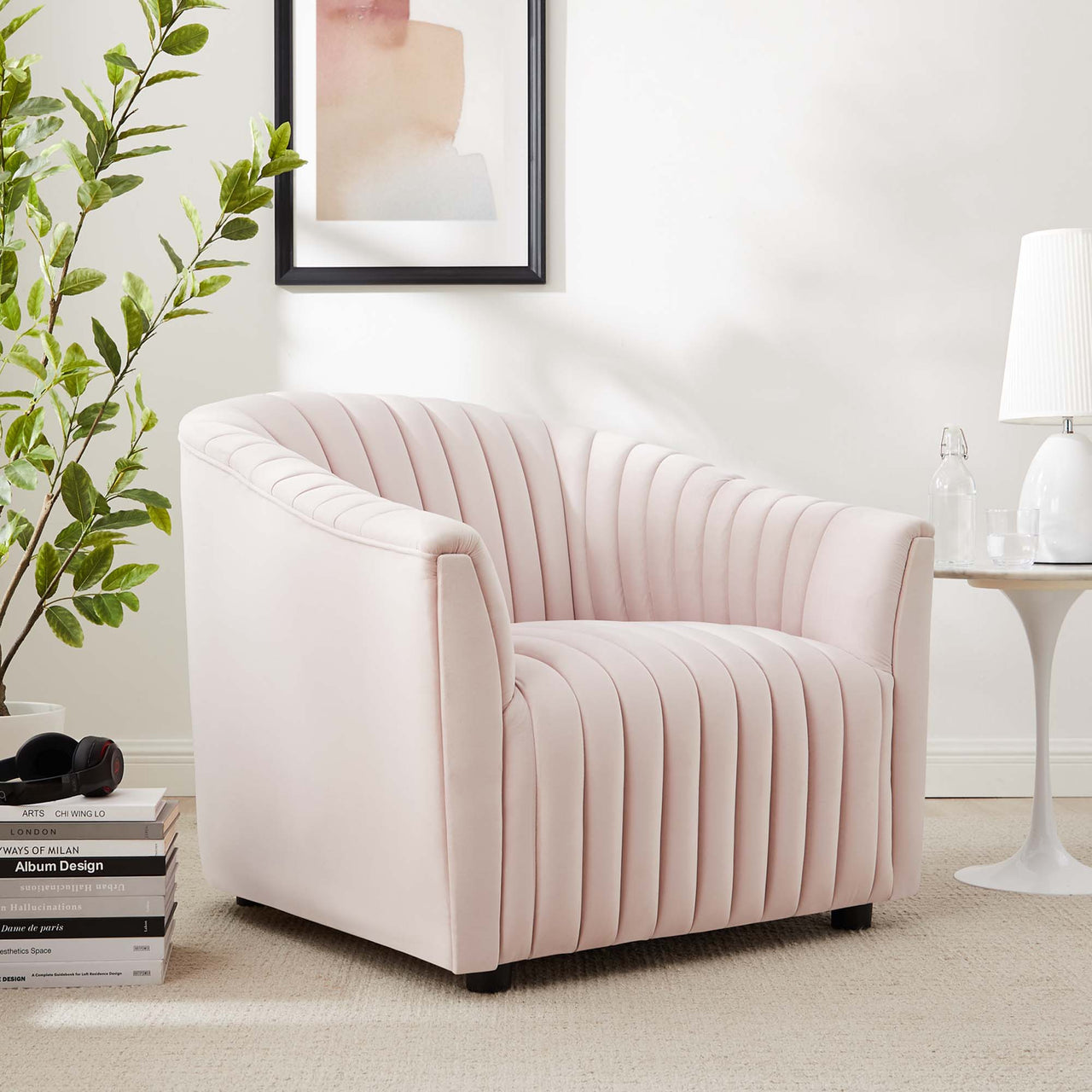 Virelle Velvet Armchair, Pink