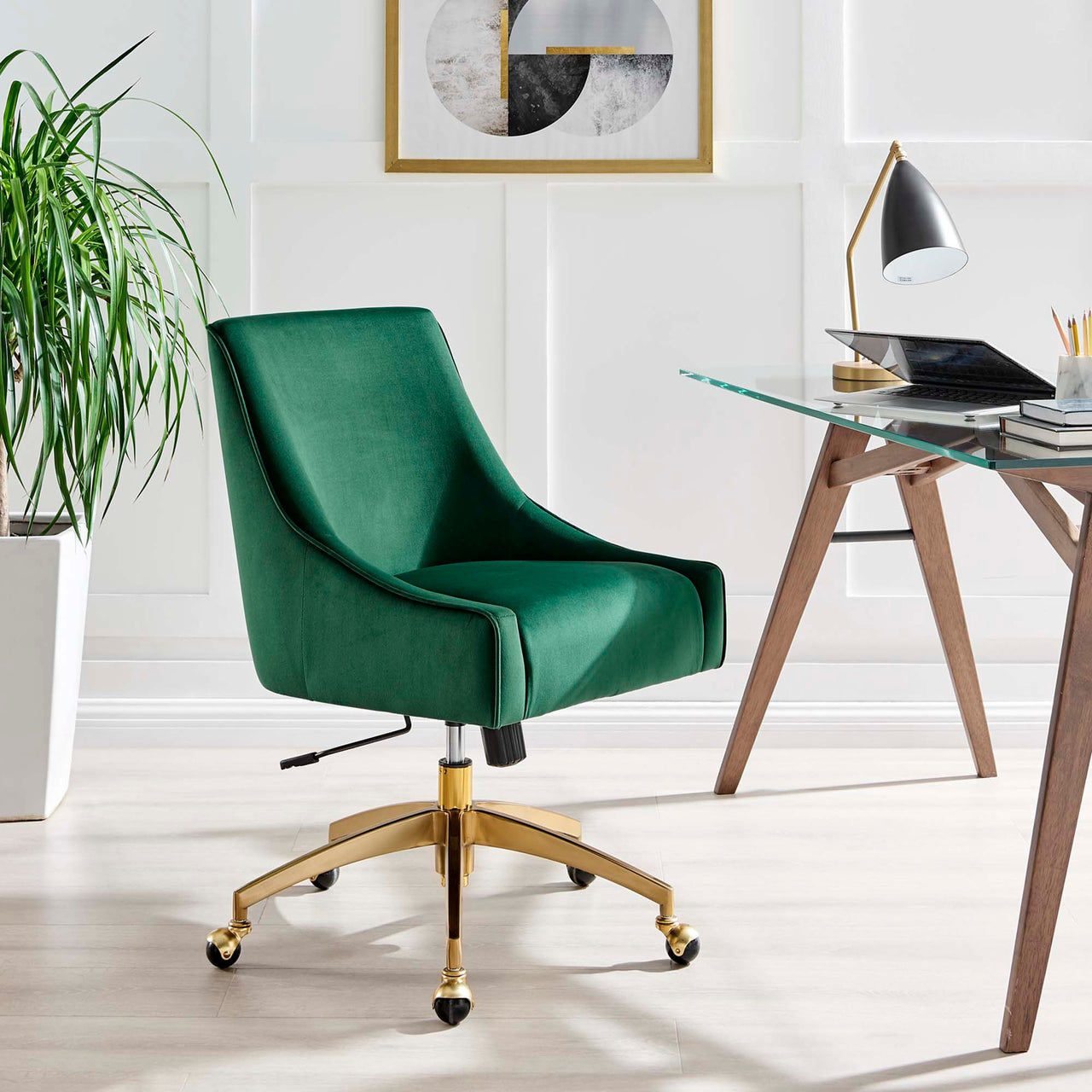 Virella Velvet Office Chair, Green