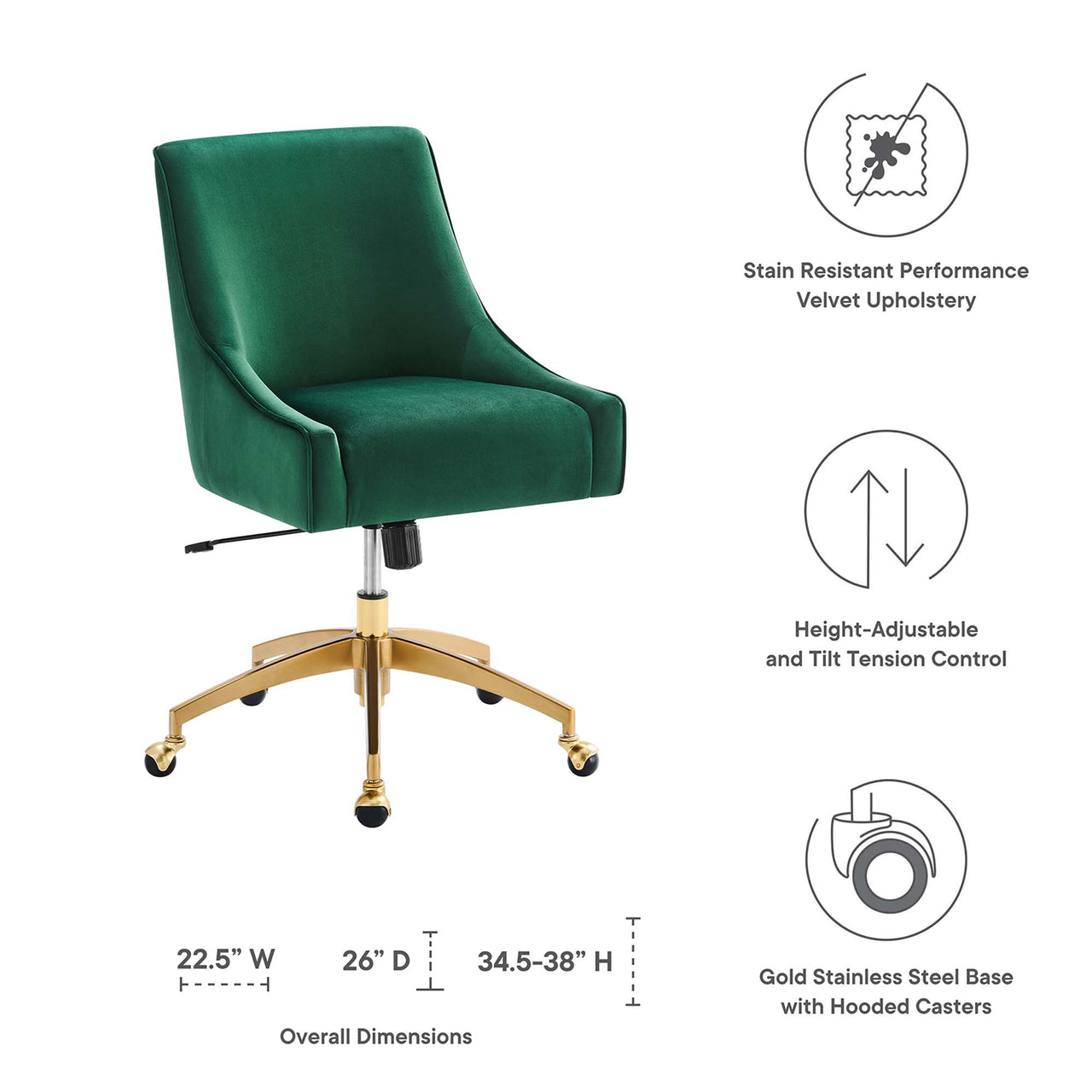 Virella Velvet Office Chair, Green