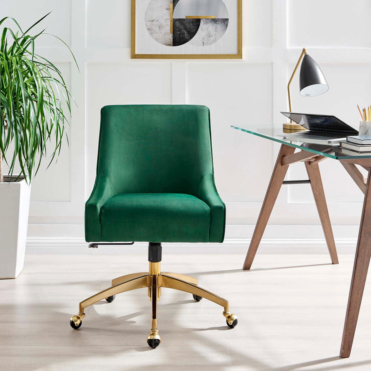 Virella Velvet Office Chair, Green