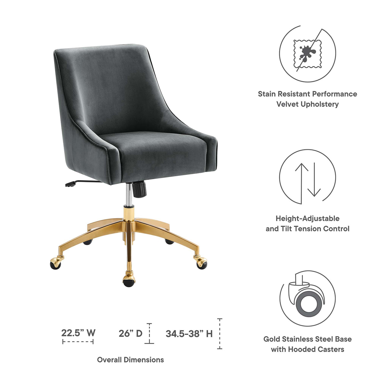 Virella Velvet Office Chair, Gray