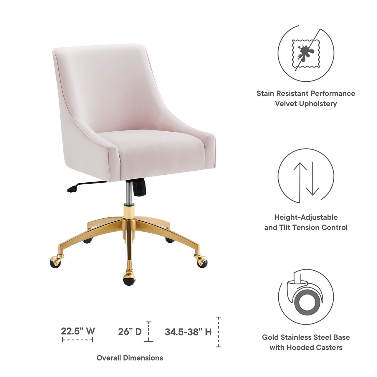 Virella Velvet Office Chair, Pink