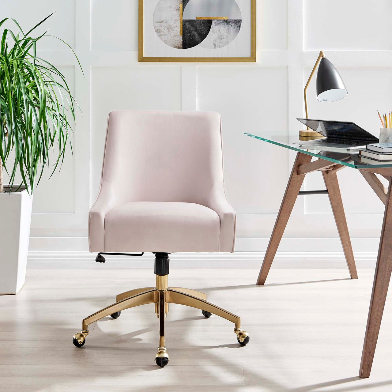 Virella Velvet Office Chair, Pink